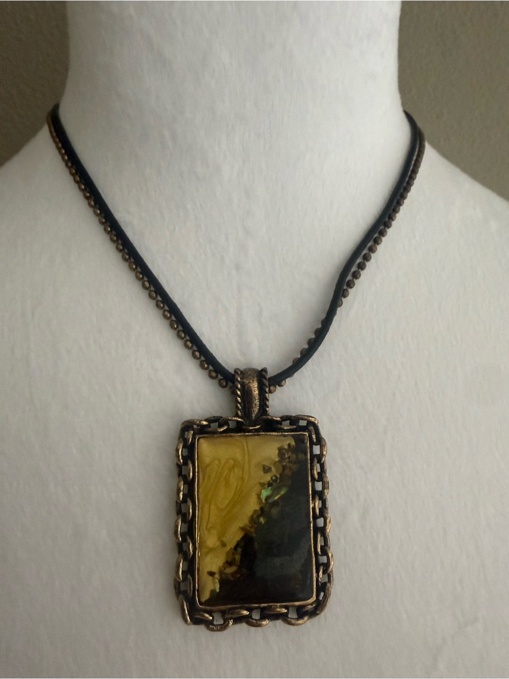 Gold-Tone Amber Resin Rectangle Pendant Necklace - Women Jewelry